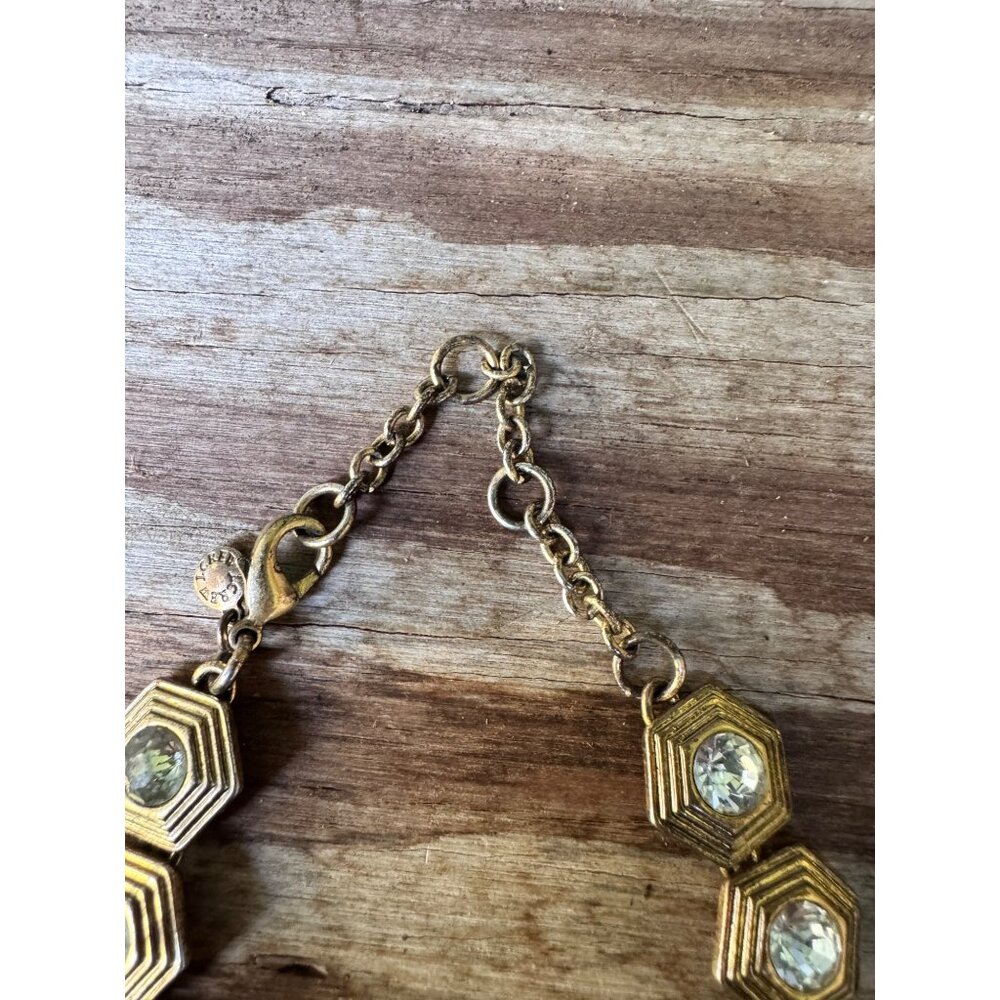 J Crew Gold Hexagonal Statement Necklace With Crystal Accents Lobster Clasp - Picture 4 of 6